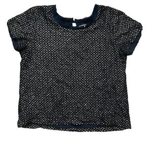 Gryphon womens navy blue blouse Silk Beaded Top Short sleeve shirt